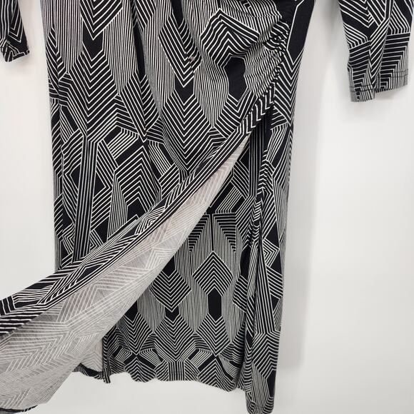 NWT Coldwater Creek Black Geometric Diamond Faux Wrap Dress Women's 10 - Picture 8 of 9